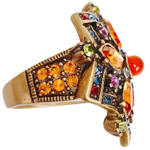 Heidi Daus Green Purple Orange Swarovski Crystal Floral Star Cocktail Ring - Picture 5 of 12